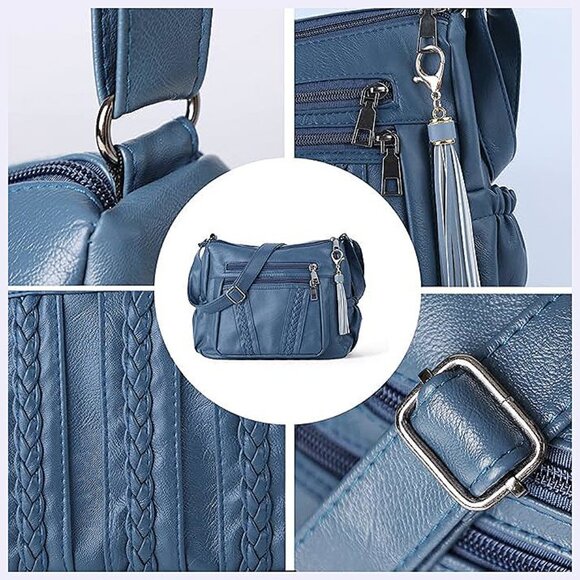 Crossbody Bags For Women Pocketbooks Soft PU Leather Purses Blue - Picture 5 of 7